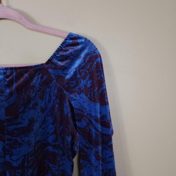 Wild Fable Long Sleeve Ruched Velvet Bodycon Dress in Purple Marble Size L - Picture 9 of 12